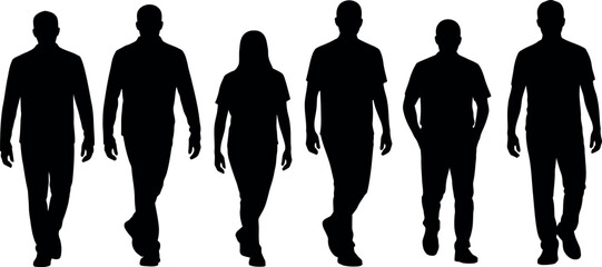 Silhouette of People Walking Together Group of Diverse Individuals