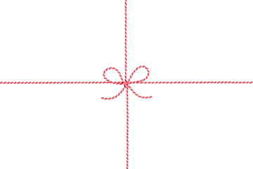 Red and White String Rope with Crossed Bow Isolated on White and Png Transparent Background, Clipping Path Included