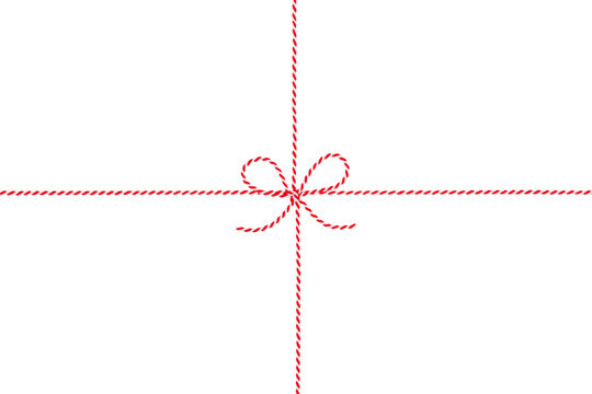 Red and White String Rope with Crossed Bow Isolated on White and Png Transparent Background, Clipping Path Included