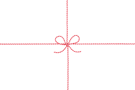 Red and White String Rope with Crossed Bow Isolated on White and Png Transparent Background, Clipping Path Included