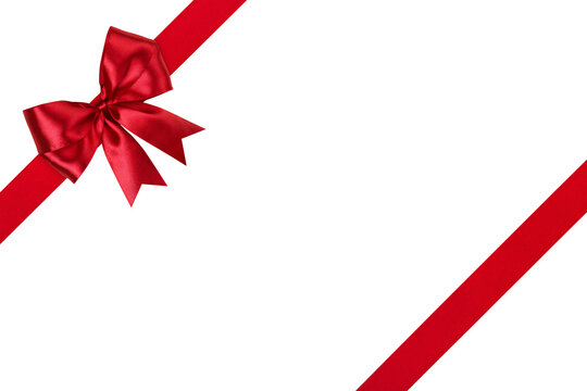 Red Bow Ribbon Isolated on White and Png Transparent Background, Clipping Path Included