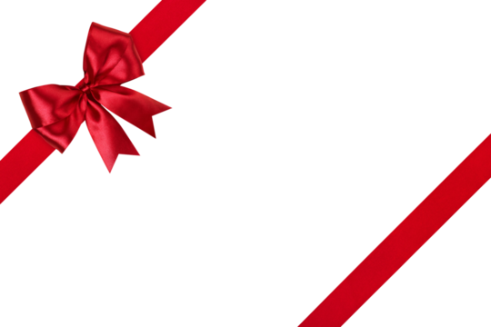 Red Bow Ribbon Isolated on White and Png Transparent Background, Clipping Path Included