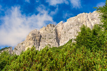 Impressive mountain range on the top of the Vrsic Pass in the Alps, Slovenia.