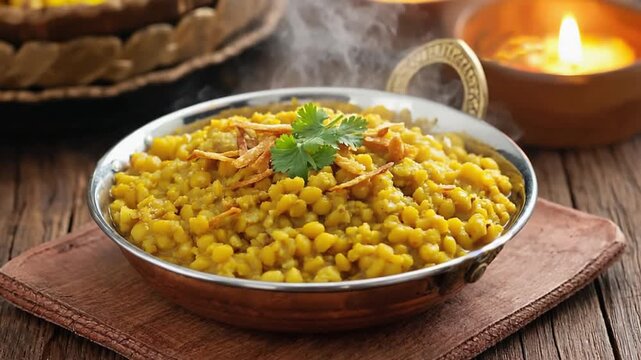 dal tadka indian food on warm background video