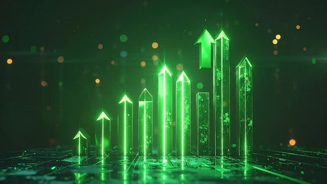 Animated Green Growth Chart with Upward Pointing Arrows