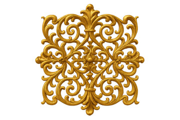 Golden ornate filigree scrollwork carving, vintage decorative floral ornament design, luxurious antique element, transparent background