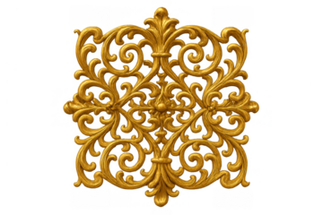 Golden ornate filigree scrollwork carving, vintage decorative floral ornament design, luxurious antique element, transparent background