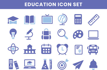 Education icon set. Minimal flat symbols of school, learning, and study concept. Modern vector collection for web, mobile app, and academic design including book, graduation cap, and science icons