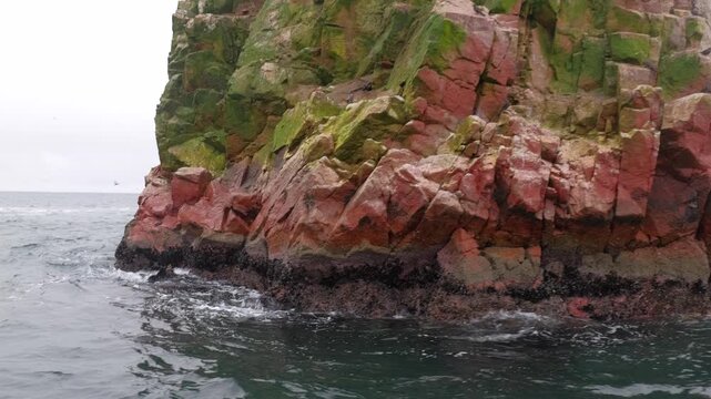 A lonely rock with seabirds in the middle of the ocean