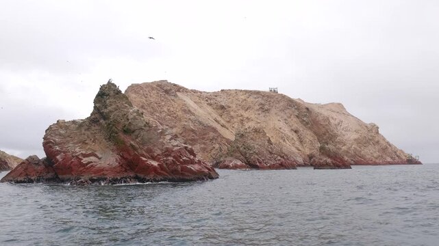 A view of the bird-filled cliffs of Paracas National Park from the ocean