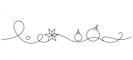 Minimalist Christmas decoration line art featuring star and ornaments for holiday designs