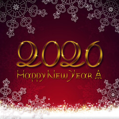 Happy New Year 2026 gold handwritten isolated on red background.