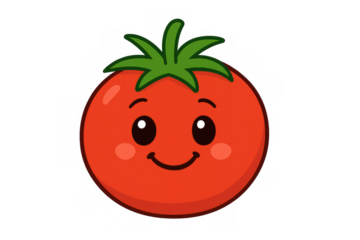 Happy red tomato cartoon character smiling, expressing positive feelings and celebrating healthy vegetable food