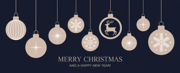 Elegant Christmas ornament set with snowflake and reindeer designs for holiday greeting cards and festive backgrounds