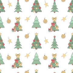 Seamless pattern with decorated Christmas trees