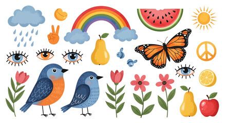 Colorful collection of various nature elements and symbols for design.