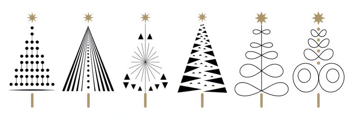Set of stylized Christmas trees modern minimalist vector illustration for festive season design isolated on white background