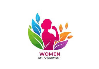 Vibrant Women Empowerment Logo with Silhouette and Colorful Leaves.