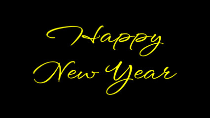 Happy New Year greeting image with yellow letters on black background, festive Happy New Year greeting card elements.
Happy New Year season concept with sparkling holiday cheer.