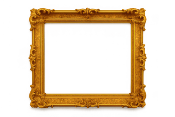 Gold ornate decorative frame with baroque rococo style design, vintage border, transparent background