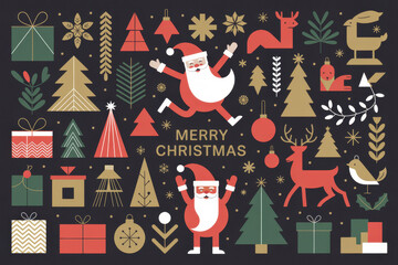 Christmas vector design elements festive holiday icons and decorations isolated on dark background