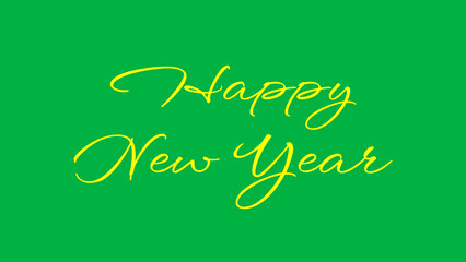Happy New Year greeting image with Yellow letters on a green screen, festive New Year greeting card elements. 
Happy New Year season concept with sparkling holiday cheer.