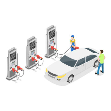 3D Isometric Flat Vector Illustration of Gasoline Self-service, Gas Station with Oil Pump. Item 2