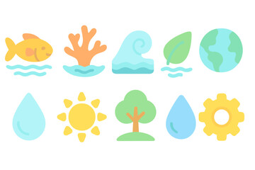 Nature, environment flat icon set. Eco-friendly, sustainability flat icons collection