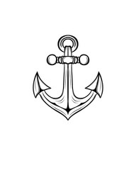 Detailed monochrome illustration of a ship's anchor. Nautical icon with thick lines and shading, ideal for graphic use and print.