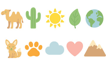 Nature and wildlife flat icon set. Eco-friendly, environment, earth, animal symbols.