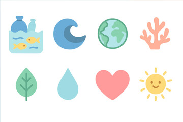 Eco-friendly nature flat icon set: environment, conservation, sustainability icons