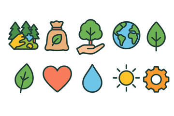 Obraz premium Eco, environment flat icon set. Nature, sustainability, green symbols collection