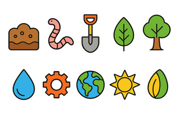Gardening and nature flat icon set for eco-friendly projects and environment themes
