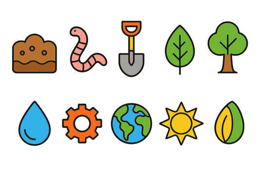 Gardening and nature flat icon set for eco-friendly projects and environment themes