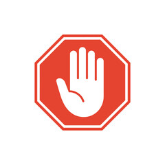 Fototapeta premium A stop sign icon with an open palm symbol indicates a halt.