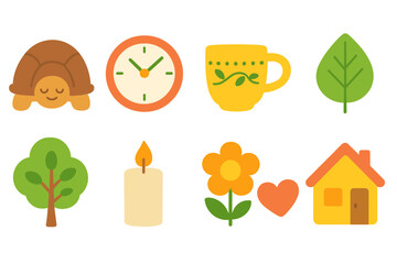 Nature, home and leisure flat icon set. Relaxation and comfort flat icons collection
