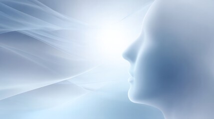 Obraz premium Minimal abstract human head profile in soft blue light symbolizing clarity and mindfulness