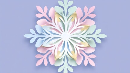 Decorative paper snowflake design in pastel colors on blue background  
