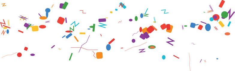 Colorful confetti scattered abstract background, festive bright multicolor shapes flying in celebration mood, creative joyful party design for banner, poster, or decoration