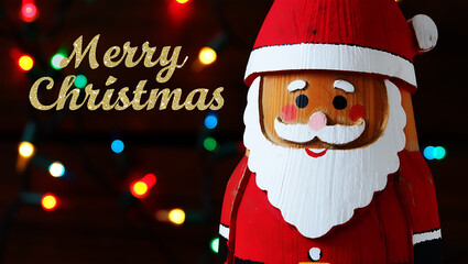Wooden santa claus figure with festive lights christmas