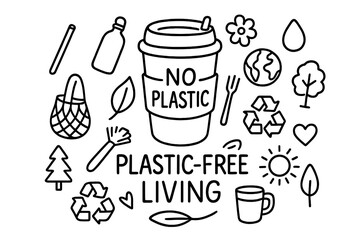 Plastic-Free Living Doodles. Plastic-free living. Hand-drawn doodle illustration of plastic-free living. In