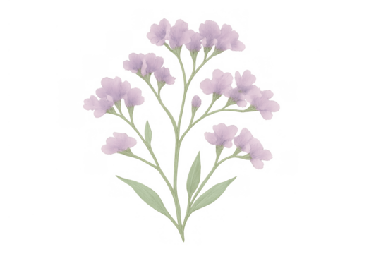 Purple watercolor flowers illustration creating a delicate botanical design element with transparent background