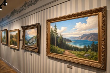 Landscape Paintings Displayed in a Bright Art Gallery
