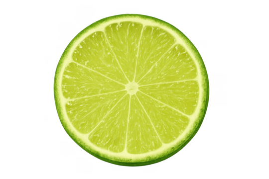 Fresh green lime slice with a juicy texture, perfect for healthy food and drinks, transparent background