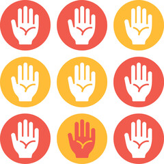 Fototapeta premium Nine stylized hands are displayed in a grid of circular icons.