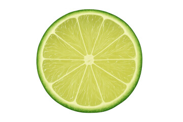 Fresh juicy green lime slice showing citrus fruit texture, vibrant organic ingredient on transparent background