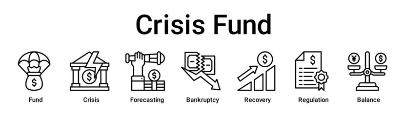 Crisis Fund banner web icon vector illustration concept for business with icon of Fund, Crisis, Forecasting, Bankruptcy, Recovery, Regulation.