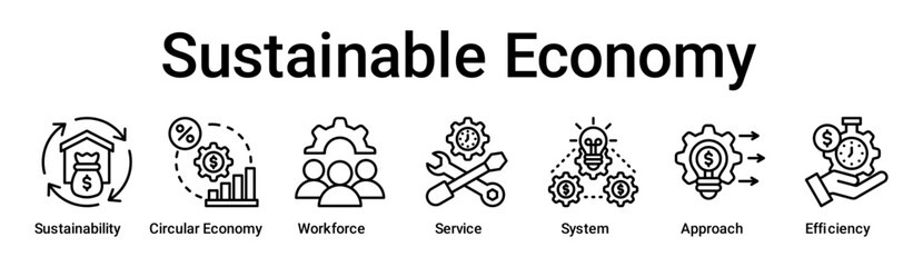 Sustainable Economy banner web icon vector illustration concept for business with icon of Sustainability, Circular Economy, Workforce, Service, System, Approach.