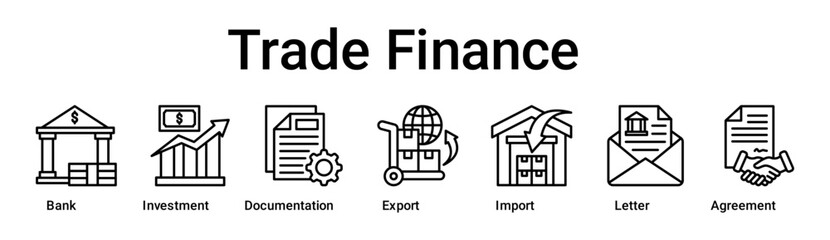 Trade Finance banner web icon vector illustration concept for business with icon of Bank, Investment, Documentation, Export, Import, Letter.