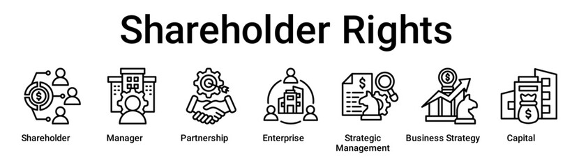 Shareholder Rights banner web icon vector illustration concept for business with icon of Shareholder, Manager, Partnership, Enterprise, Strategic Management, Business Strategy.